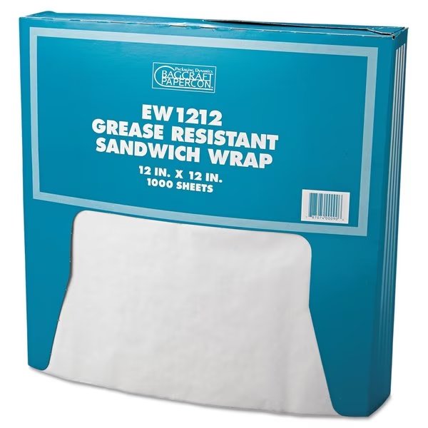 Grease-Resistant Paper Wrap/Liner, 12 x 12, White, PK5000, Bagcraft, Mfr#: P057012